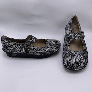 Alegria Womens‎ Paloma Mary Jane Shoe Size 39 9 Black White Floral Lace Leather